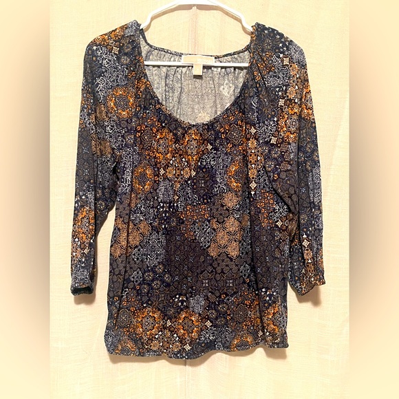 Michael Kors Navy and Orange Patterned Blouse - Picture 1 of 5